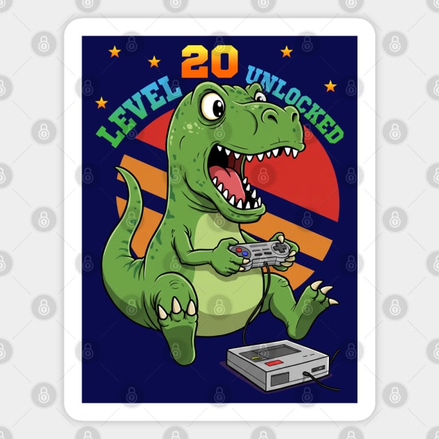 Level 20 Unlocked, Birthday T-Rex Magnet by Megadorim
